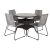 VENTURE DESIGN havesæt m. Volta bord (Ø90) og 4 Lindos stole – sort rattan/alu, gråtreb og glas